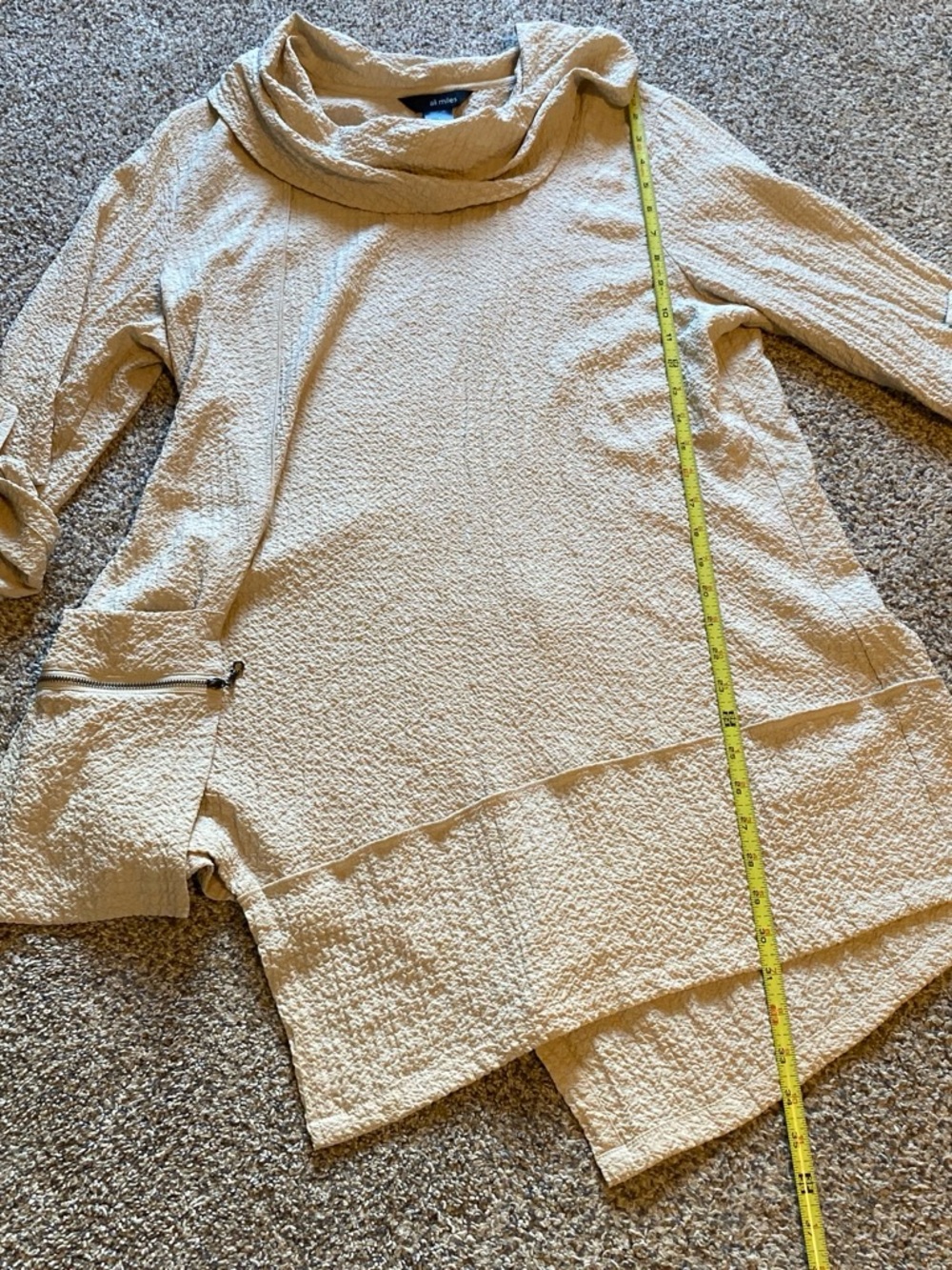 Ali Miles Women’s Cream Textured Cowl Neck Tunic Asymmetrical Blouse Size Large - Picture 4 of 6
